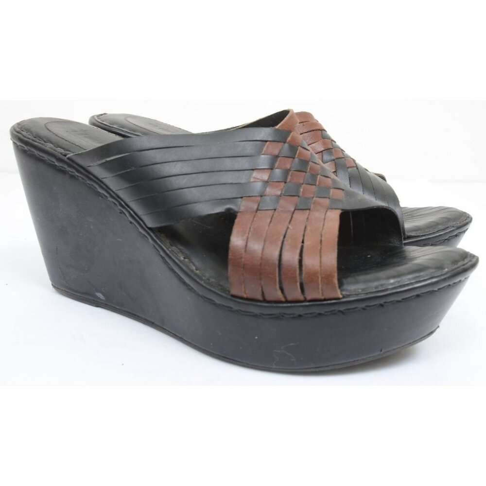 BORN Women's 10 Woven Leather Platform Wedge Mule Slide Boho Sandal
